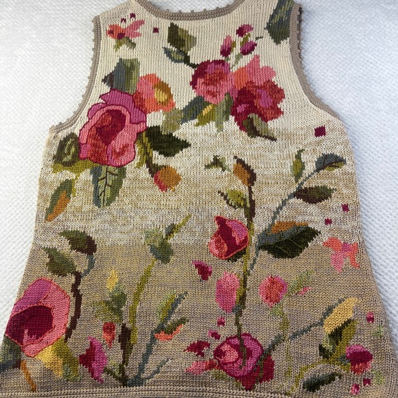 Peruvian‎ Connection Floral Embroidered Knit Vest Women's Size L Pima Cotton - Picture 3 of 7